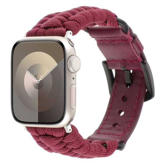 For Apple Watch Series 2 38mm Plain Paracord Genuine Leather Watch Band(Wine Red) by bashfashion