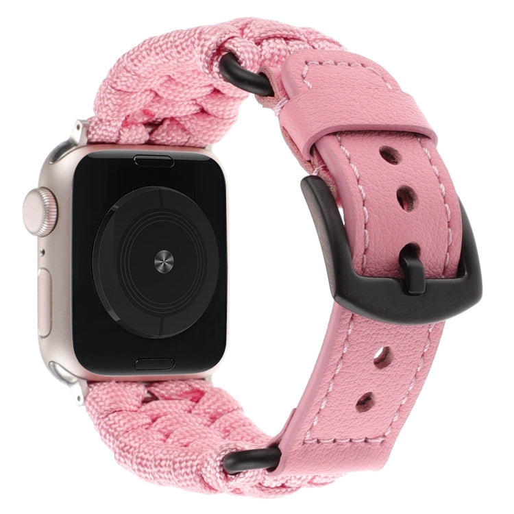 For Apple Watch 42mm Plain Paracord Genuine Leather Watch Band(Pink) by bashfashion