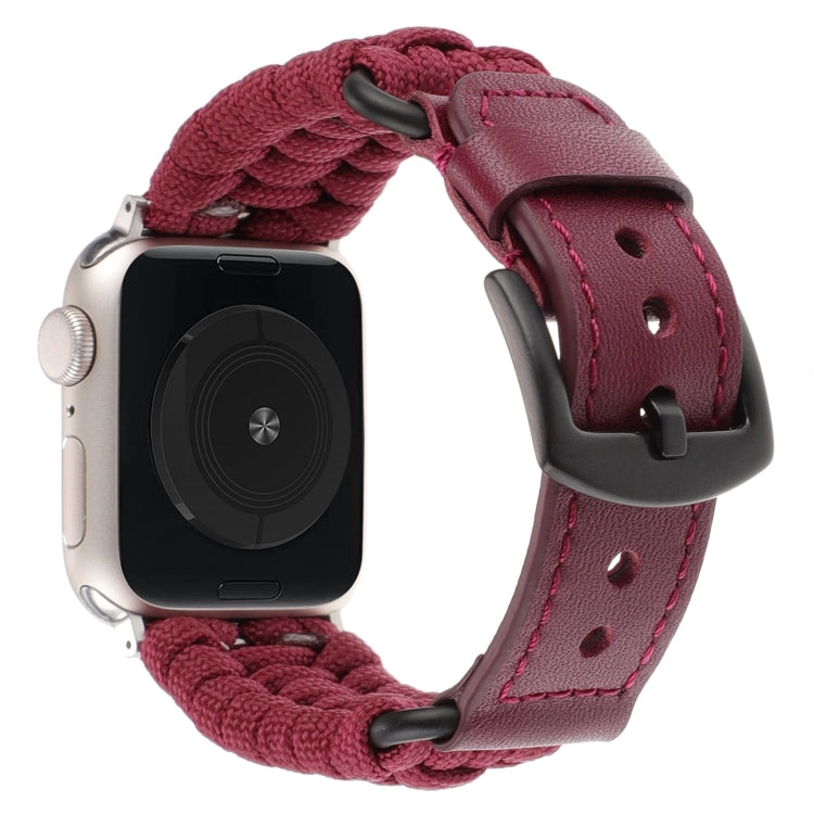 For Apple Watch 42mm Plain Paracord Genuine Leather Watch Band(Wine Red) by bashfashion