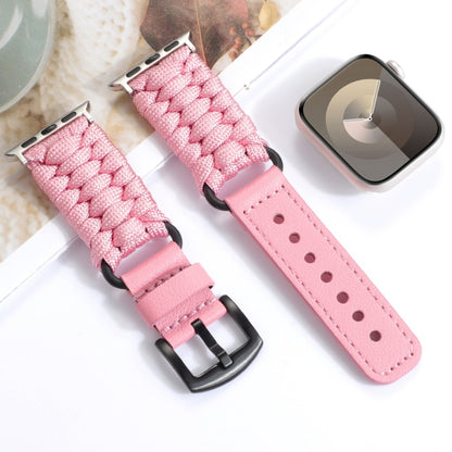 For Apple Watch 38mm Plain Paracord Genuine Leather Watch Band(Pink) by bashfashion