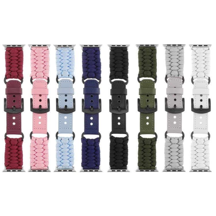 For Apple Watch Ultra 2 49mm Plain Paracord Genuine Leather Watch Band(Black) by bashfashion