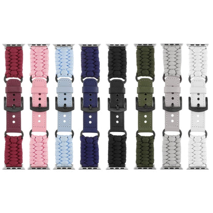 For Apple Watch Ultra 2 49mm Plain Paracord Genuine Leather Watch Band(Black) by bashfashion