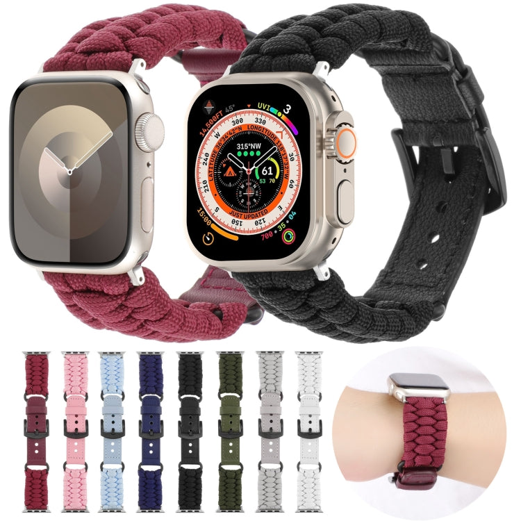 For Apple Watch Ultra 2 49mm Plain Paracord Genuine Leather Watch Band(Black) by bashfashion