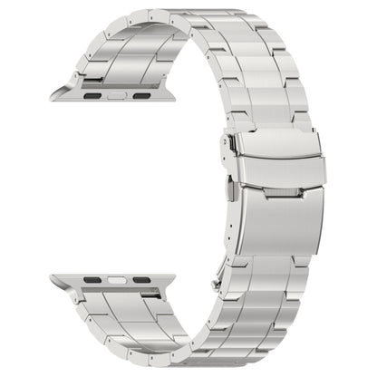 For Apple Watch SE 2023 44mm Safety Buckle Trapezoid Titanium Steel Watch Band(Silver) by bashfashion