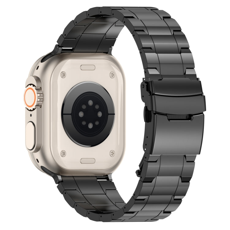 For Apple Watch Series 9 41mm Safety Buckle Trapezoid Titanium Steel Watch Band(Black) by bashfashion