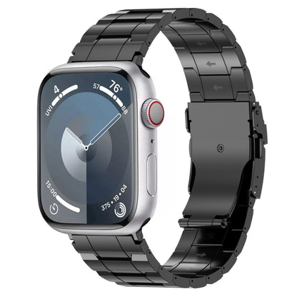 For Apple Watch Series 8 41mm Safety Buckle Trapezoid Titanium Steel Watch Band(Black) by bashfashion