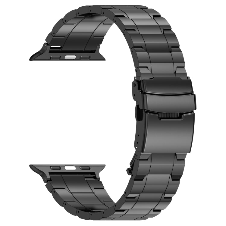 For Apple Watch Series 8 41mm Safety Buckle Trapezoid Titanium Steel Watch Band(Black) by bashfashion
