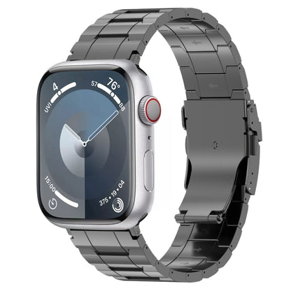 For Apple Watch Series 8 41mm Safety Buckle Trapezoid Titanium Steel Watch Band(Grey) by bashfashion