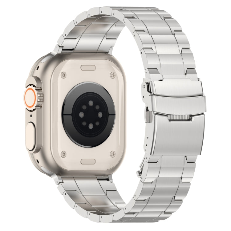 For Apple Watch Series 8 45mm Safety Buckle Trapezoid Titanium Steel Watch Band(Silver) by bashfashion