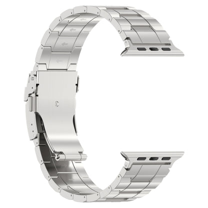 For Apple Watch SE 2022 44mm Safety Buckle Trapezoid Titanium Steel Watch Band(Silver) by bashfashion