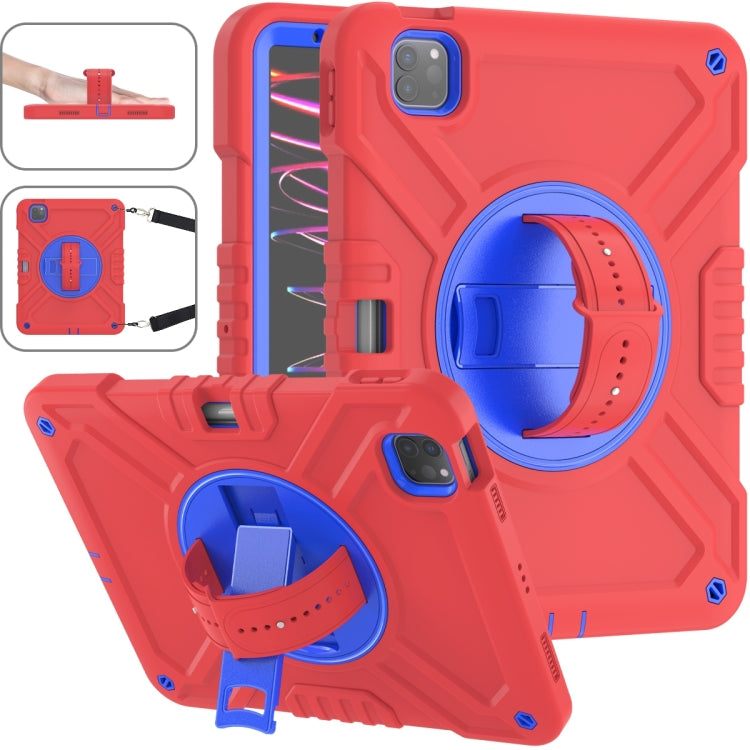 For iPad Air 2022 10.9 / Pro 11 2022 X Rotation PC Hybrid Silicone Tablet Case with Strap(Red Blue) by bashfashion