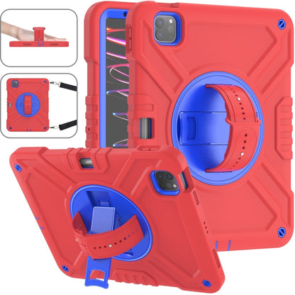 For iPad Air 2022 10.9 / Pro 11 2022 X Rotation PC Hybrid Silicone Tablet Case with Strap(Red Blue) by bashfashion