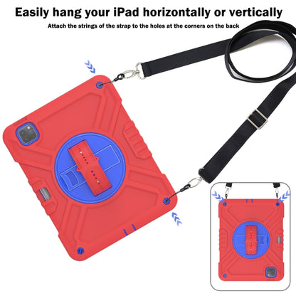 For iPad Air 2022 10.9 / Pro 11 2022 X Rotation PC Hybrid Silicone Tablet Case with Strap(Red Blue) by bashfashion