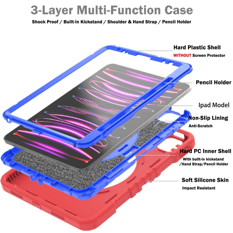 For iPad Air 2022 10.9 / Pro 11 2022 X Rotation PC Hybrid Silicone Tablet Case with Strap(Red Blue) by bashfashion