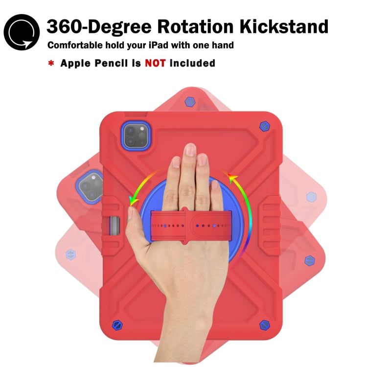 For iPad Air 2022 10.9 / Pro 11 2022 X Rotation PC Hybrid Silicone Tablet Case with Strap(Red Blue) by bashfashion