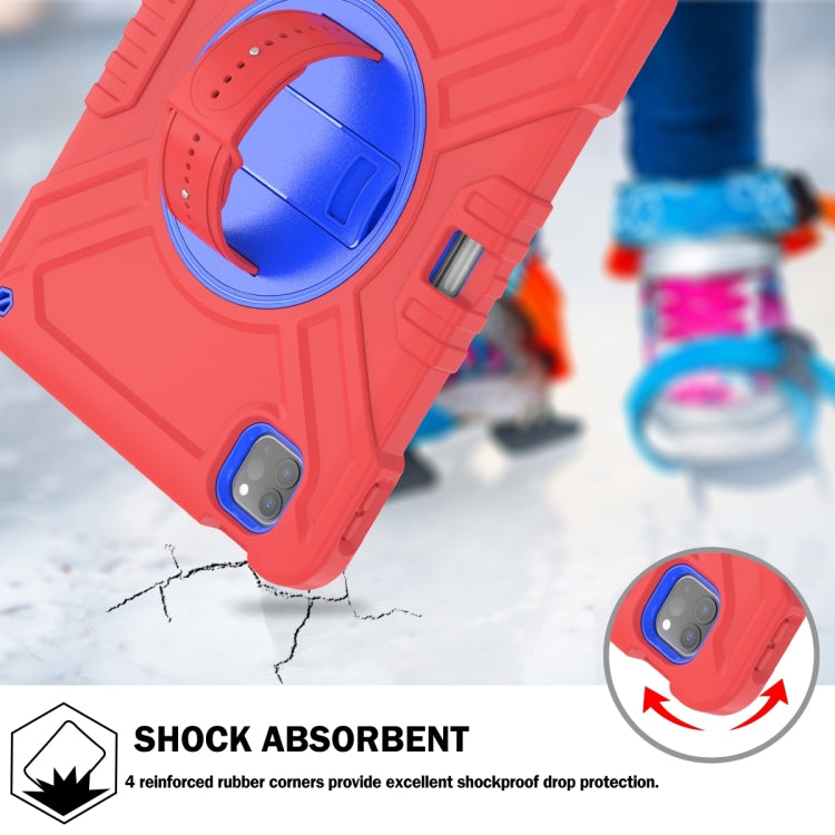 For iPad Air 2022 10.9 / Pro 11 2022 X Rotation PC Hybrid Silicone Tablet Case with Strap(Red Blue) by bashfashion
