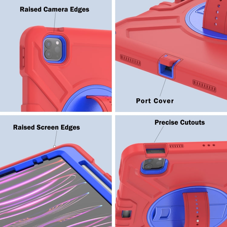For iPad Air 2022 10.9 / Pro 11 2022 X Rotation PC Hybrid Silicone Tablet Case with Strap(Red Blue) by bashfashion