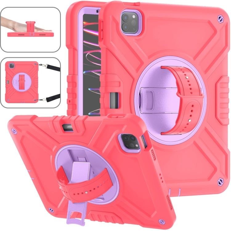 For iPad Air 2022 10.9 / Pro 11 2022 X Rotation PC Hybrid Silicone Tablet Case with Strap(Red Purple) by bashfashion