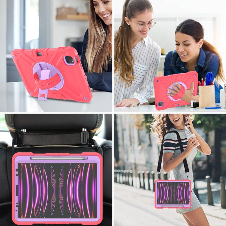 For iPad Air 2022 10.9 / Pro 11 2022 X Rotation PC Hybrid Silicone Tablet Case with Strap(Red Purple) by bashfashion