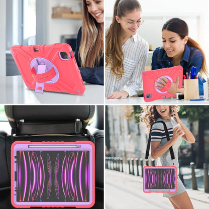 For iPad Air 2022 10.9 / Pro 11 2022 X Rotation PC Hybrid Silicone Tablet Case with Strap(Red Purple) by bashfashion