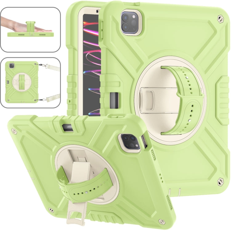 For iPad Air 2022 10.9 / Pro 11 2022 X Rotation PC Hybrid Silicone Tablet Case with Strap(Yellow Green White) by bashfashion