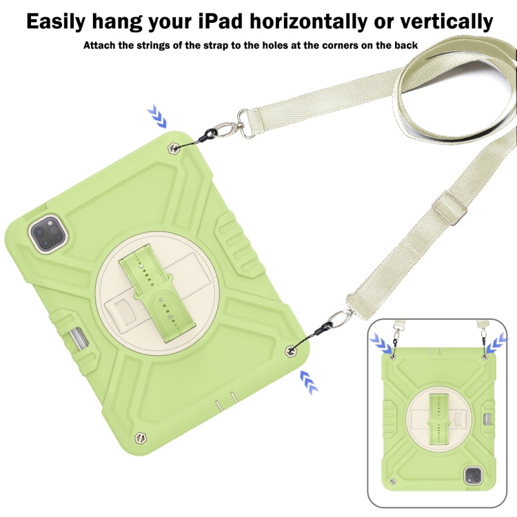 For iPad Air 2022 10.9 / Pro 11 2022 X Rotation PC Hybrid Silicone Tablet Case with Strap(Yellow Green White) by bashfashion