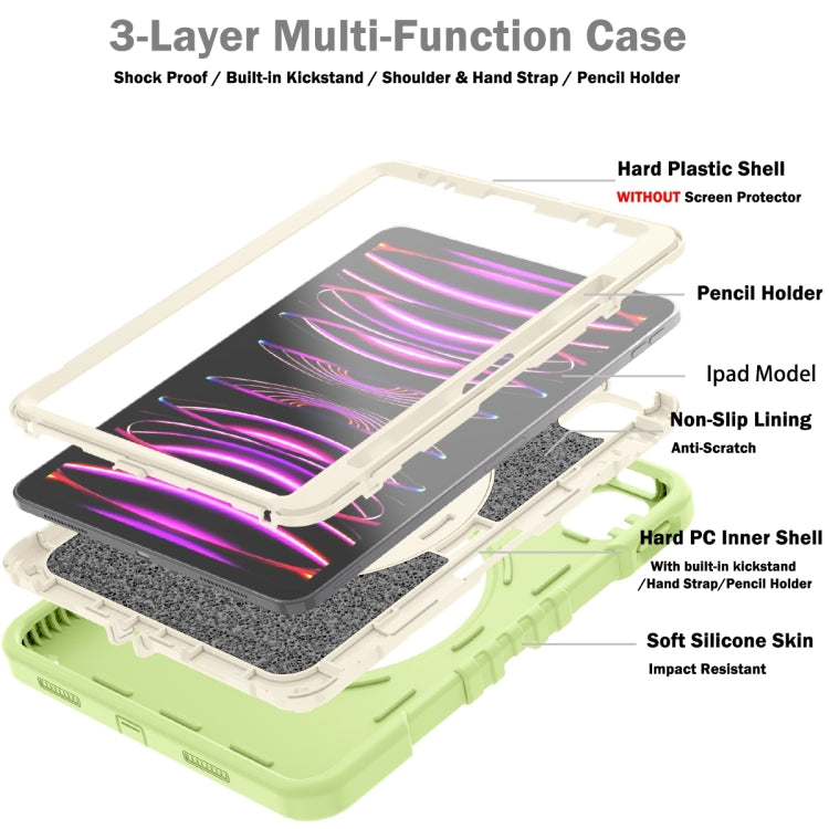 For iPad Air 2022 10.9 / Pro 11 2022 X Rotation PC Hybrid Silicone Tablet Case with Strap(Yellow Green White) by bashfashion