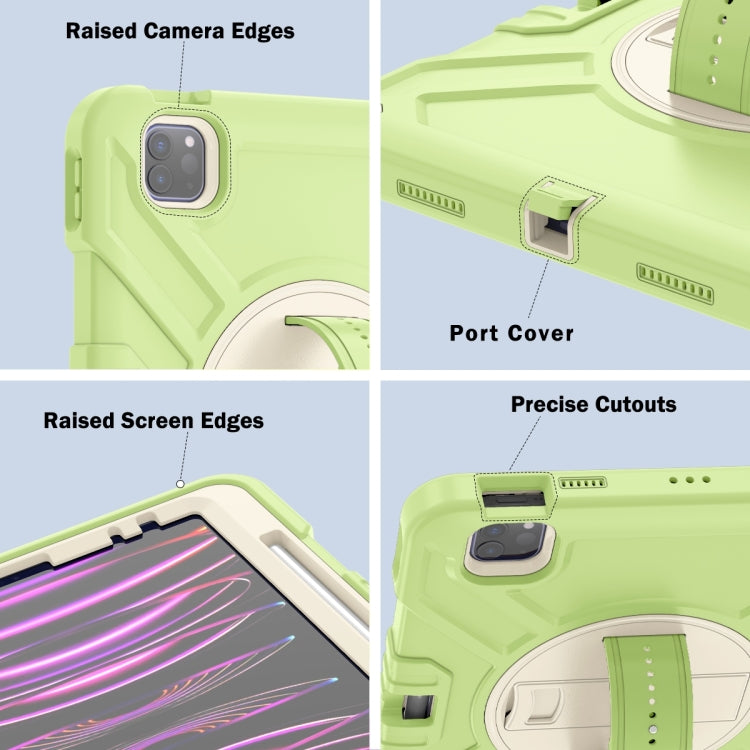 For iPad Air 2022 10.9 / Pro 11 2022 X Rotation PC Hybrid Silicone Tablet Case with Strap(Yellow Green White) by bashfashion