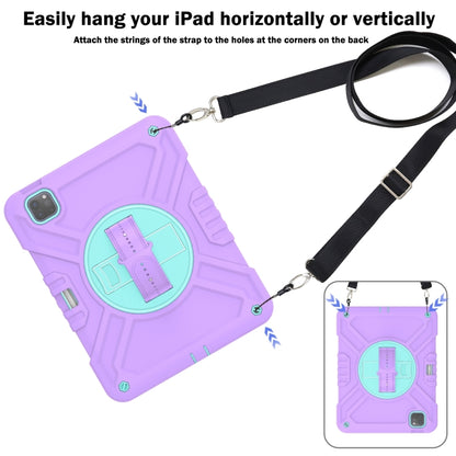 For iPad Air 2022 10.9 / Pro 11 2022 X Rotation PC Hybrid Silicone Tablet Case with Strap(Purple Cyan) by bashfashion