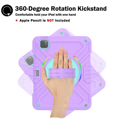 For iPad Air 2022 10.9 / Pro 11 2022 X Rotation PC Hybrid Silicone Tablet Case with Strap(Purple Cyan) by bashfashion