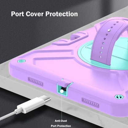 For iPad Air 2022 10.9 / Pro 11 2022 X Rotation PC Hybrid Silicone Tablet Case with Strap(Purple Cyan) by bashfashion