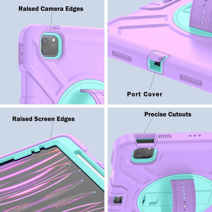 For iPad Air 2022 10.9 / Pro 11 2022 X Rotation PC Hybrid Silicone Tablet Case with Strap(Purple Cyan) by bashfashion