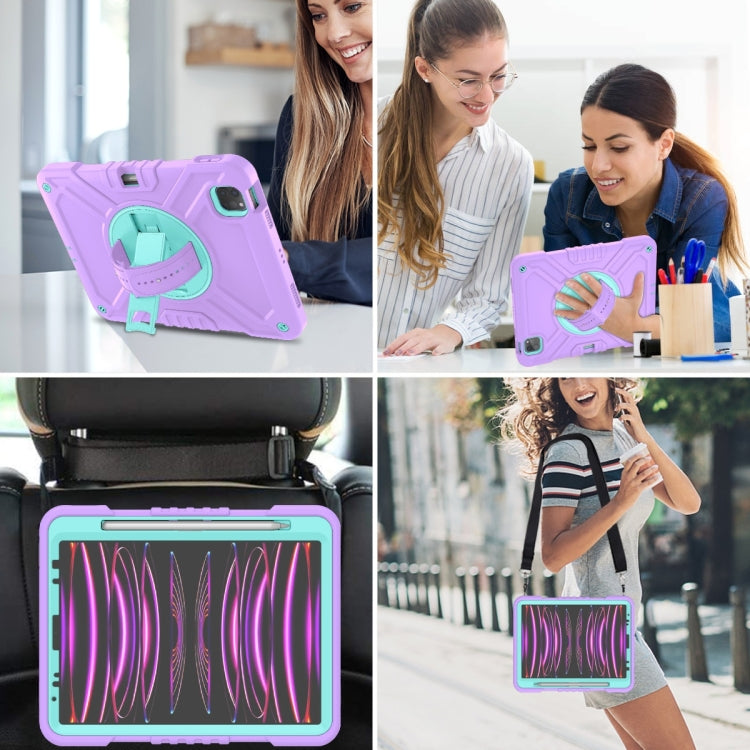 For iPad Air 2022 10.9 / Pro 11 2022 X Rotation PC Hybrid Silicone Tablet Case with Strap(Purple Cyan) by bashfashion