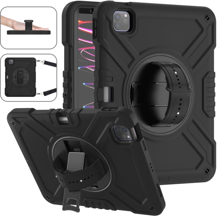 For iPad Air 2022 10.9 / Pro 11 2022 X Rotation PC Hybrid Silicone Tablet Case with Strap(Full Black) by bashfashion