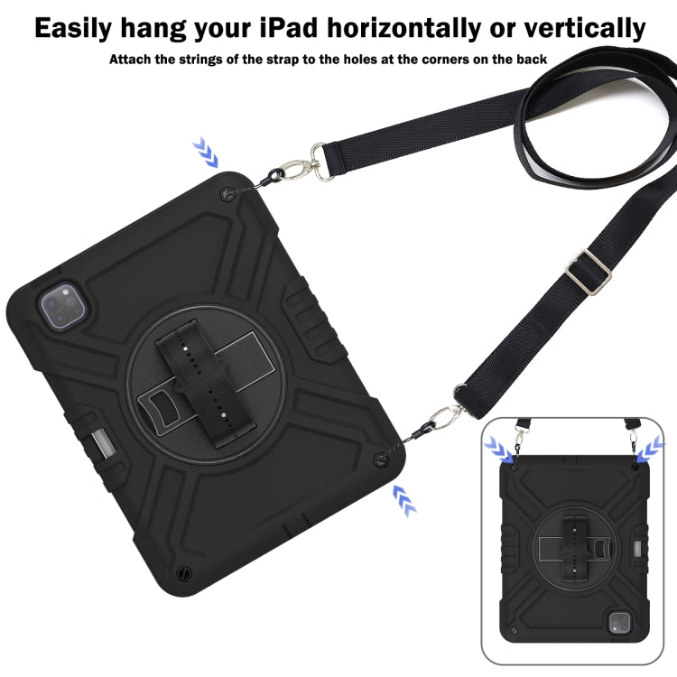For iPad Air 2022 10.9 / Pro 11 2022 X Rotation PC Hybrid Silicone Tablet Case with Strap(Full Black) by bashfashion