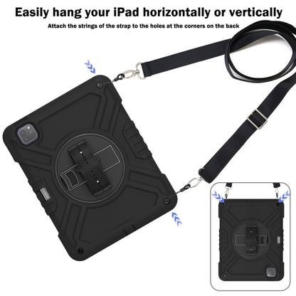 For iPad Air 2022 10.9 / Pro 11 2022 X Rotation PC Hybrid Silicone Tablet Case with Strap(Full Black) by bashfashion
