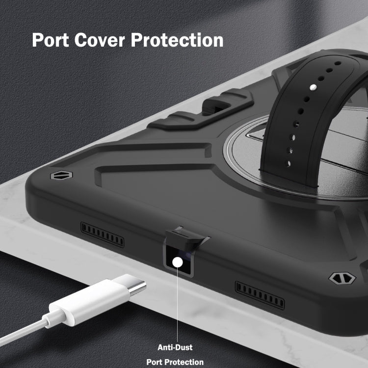 For iPad Air 2022 10.9 / Pro 11 2022 X Rotation PC Hybrid Silicone Tablet Case with Strap(Full Black) by bashfashion