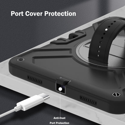 For iPad Air 2022 10.9 / Pro 11 2022 X Rotation PC Hybrid Silicone Tablet Case with Strap(Full Black) by bashfashion