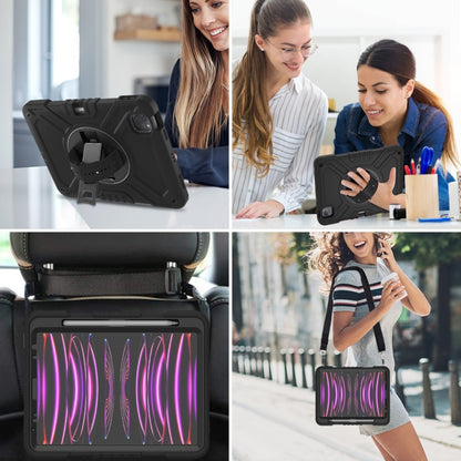 For iPad Air 2022 10.9 / Pro 11 2022 X Rotation PC Hybrid Silicone Tablet Case with Strap(Full Black) by bashfashion