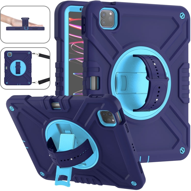 For iPad Air 2022 10.9 / Pro 11 2022 X Rotation PC Hybrid Silicone Tablet Case with Strap(Navy Sky Blue) by bashfashion