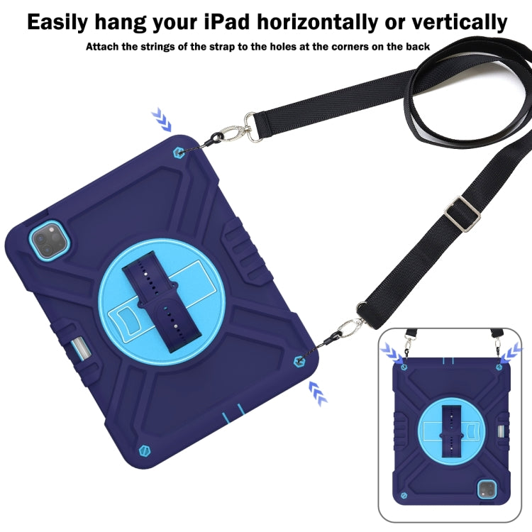 For iPad Air 2022 10.9 / Pro 11 2022 X Rotation PC Hybrid Silicone Tablet Case with Strap(Navy Sky Blue) by bashfashion