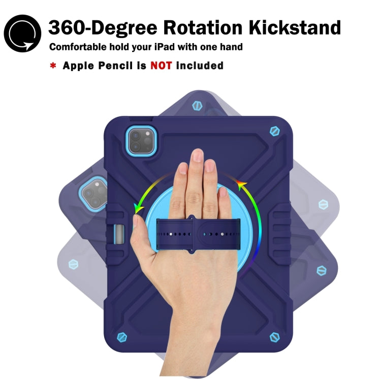 For iPad Air 2022 10.9 / Pro 11 2022 X Rotation PC Hybrid Silicone Tablet Case with Strap(Navy Sky Blue) by bashfashion