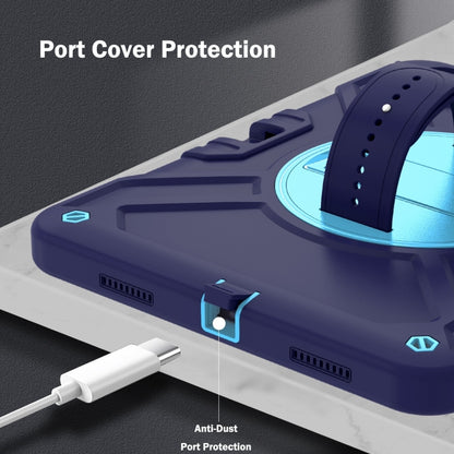 For iPad Air 2022 10.9 / Pro 11 2022 X Rotation PC Hybrid Silicone Tablet Case with Strap(Navy Sky Blue) by bashfashion