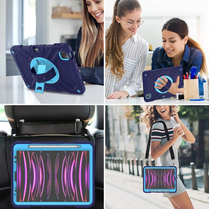 For iPad Air 2022 10.9 / Pro 11 2022 X Rotation PC Hybrid Silicone Tablet Case with Strap(Navy Sky Blue) by bashfashion