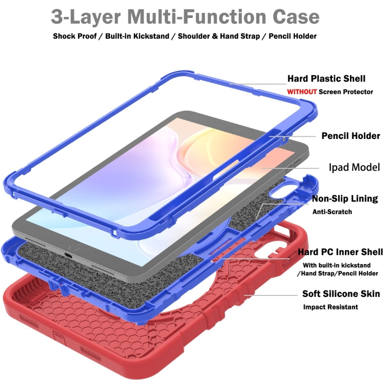 For iPad 2025 / 2022 X Rotation PC Hybrid Silicone Tablet Case with Strap(Red Blue) by bashfashion