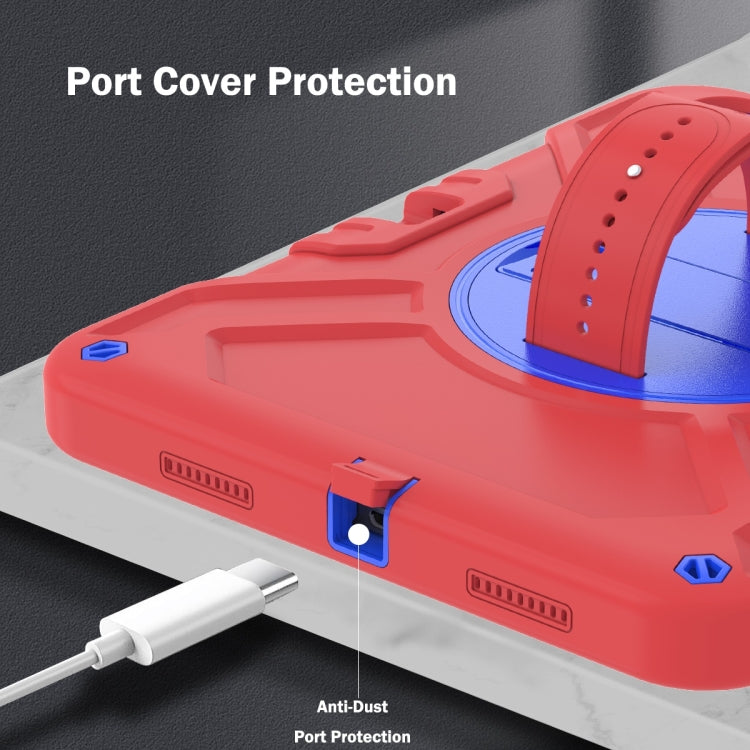 For iPad 2025 / 2022 X Rotation PC Hybrid Silicone Tablet Case with Strap(Red Blue) by bashfashion