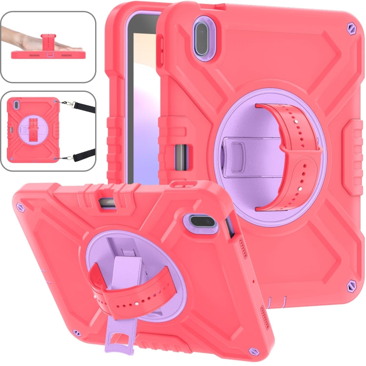 For iPad 2025 / 2022 X Rotation PC Hybrid Silicone Tablet Case with Strap(Red Purple) by bashfashion