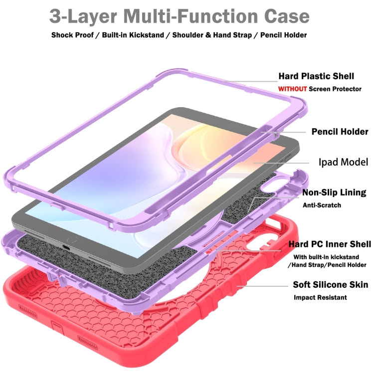 For iPad 2025 / 2022 X Rotation PC Hybrid Silicone Tablet Case with Strap(Red Purple) by bashfashion