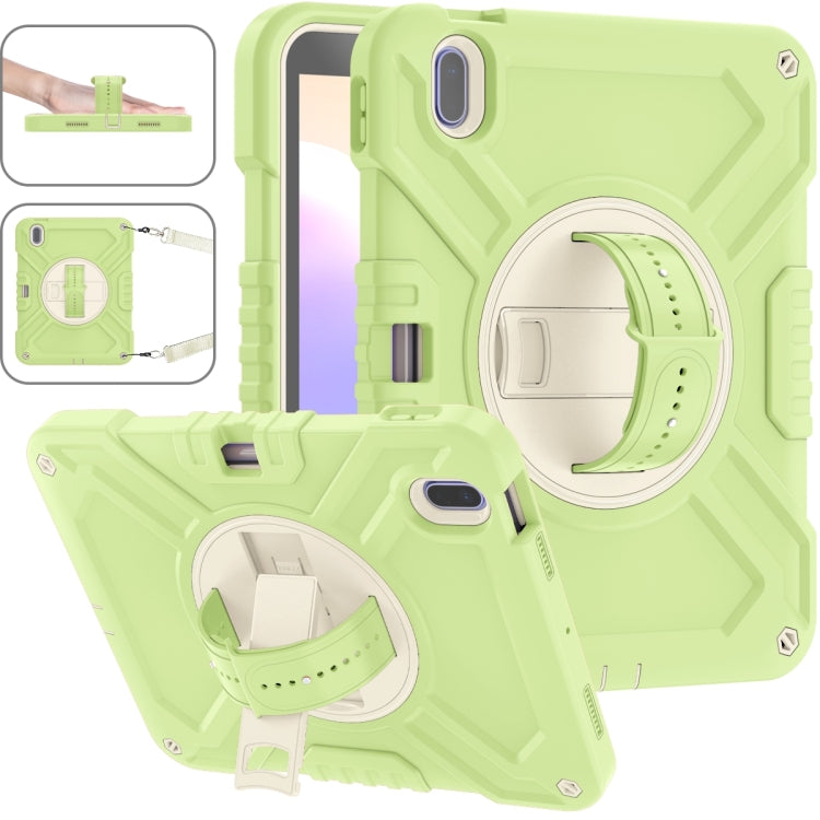 For iPad 2025 / 2022 X Rotation PC Hybrid Silicone Tablet Case with Strap(Yellow Green White) by bashfashion