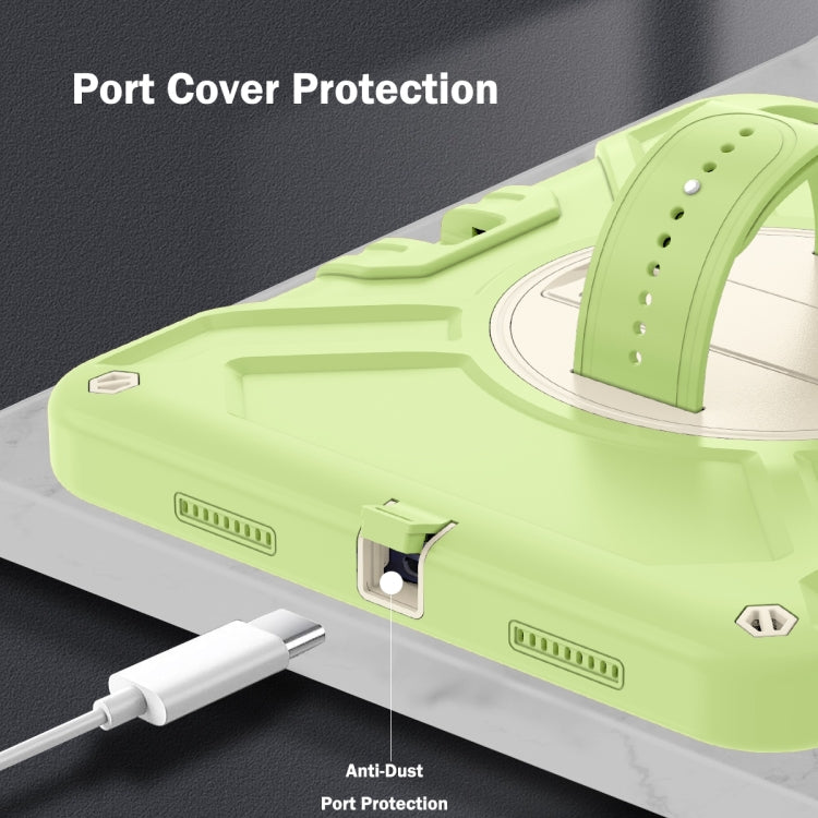 For iPad 2025 / 2022 X Rotation PC Hybrid Silicone Tablet Case with Strap(Yellow Green White) by bashfashion